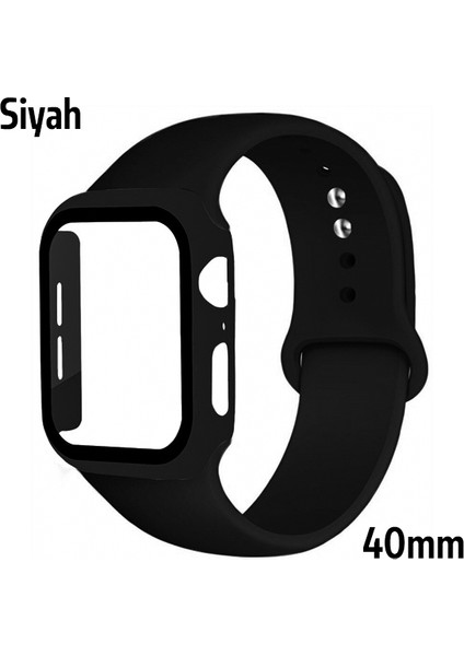 Apple Watch Uyumlu 4-5-6 40MM Silikon Kordon Kayış ve Ekran Koruyucu Kılıf