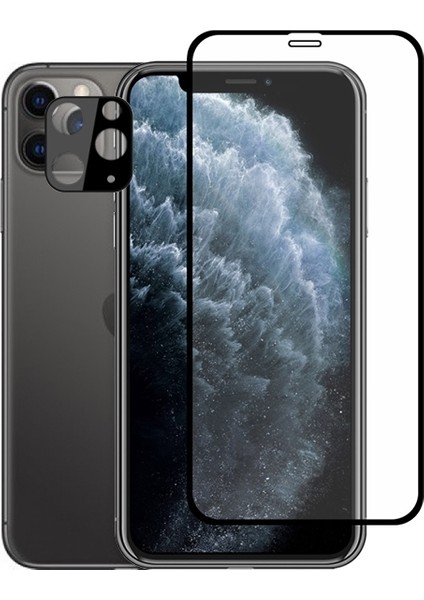 Iphone 11 Pro 2in1 Full Glue Tempered Cam Ekran Koruyucu +Kamera Lens Set AL-34285
