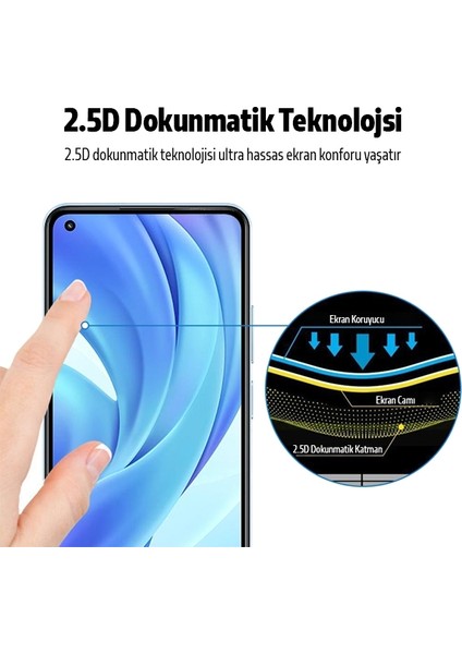Xiaomi Mi 11 Lite Full Glue Full Kaplama Tempered Cam Ekran Koruyucu AL-34294 modelleri