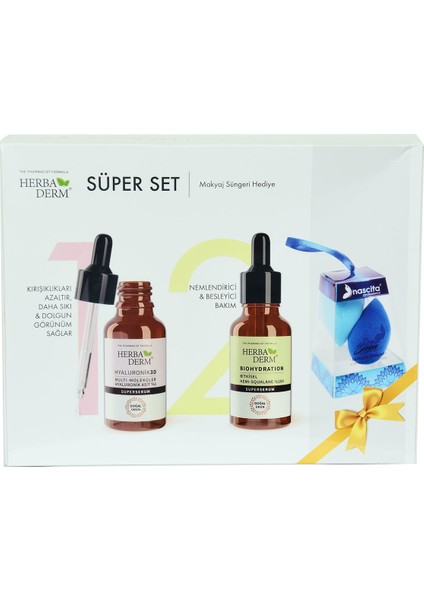 Süper Set Superserum Hyaluronic 3D 30 Ml+Biohydration 30 ml + Hediye Makyaj Süngeri