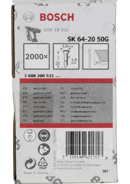 Başsız Çivi 20ᵒ 50 mm Galvanizli 2000LI fiyatları