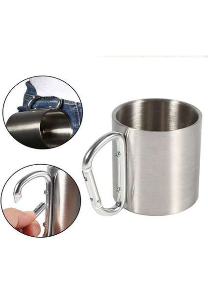 2 li Karamina 180 ml. Çift Kat Çelik Kamp Bardağı Fincanı cin230