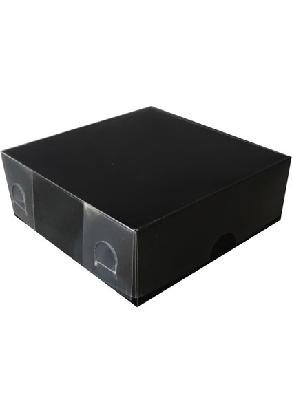Asetat Kapaklı Karton Kutu Düz Renk 9X9X3 cm - 50 Adet Siyah
