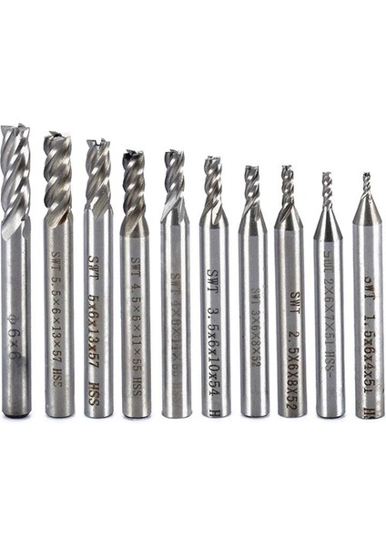Hss Düz Shank 4 Flüt End Mill Kesici Cnc Uç 10 Lu Set 2MM-10MM