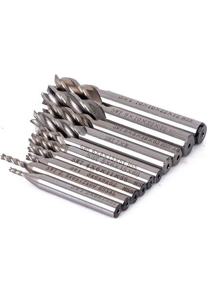 Hss Düz Shank 4 Flüt End Mill Kesici Cnc Uç 10 Lu Set 2MM-10MM