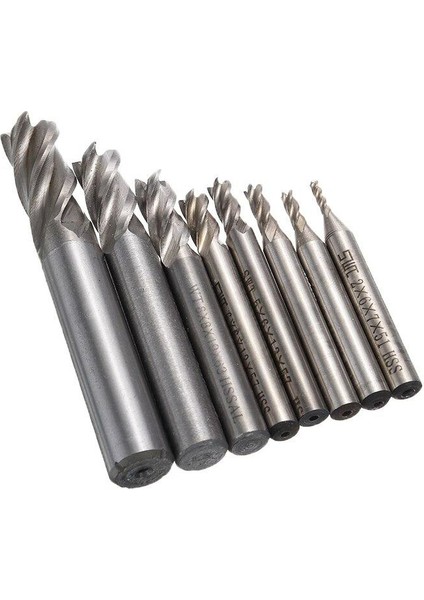 Hss Düz Shank 4 Flüt End Mill Kesici Cnc Uç 8 Li Set 2MM-12MM