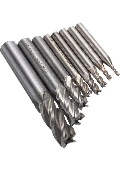 Hss Düz Shank 4 Flüt End Mill Kesici Cnc Uç 8 Li Set 2MM-12MM