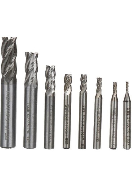 Hss Düz Shank 4 Flüt End Mill Kesici Cnc Uç 8 Li Set 2MM-12MM