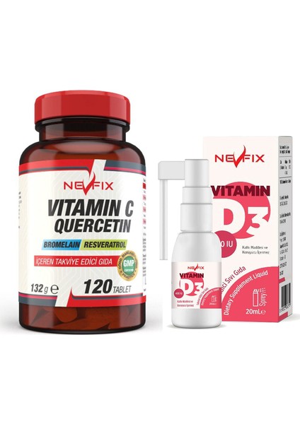 Vitamin C Quercetin Bromelain 120 Tablet & Vitamin D3 400 Iu 20 ml Sprey (Sıvı)