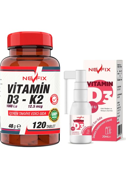 Vitamin D3-K2 120 Tablet & Vitamin D3 400 Iu 20 ml Sprey (Sıvı)