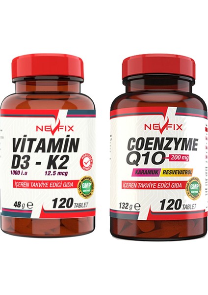 Vitamin D3-K2 120 Tablet & Coenzyme Q10 200 Mg Koenzim Resveratrol Q10 Karamuk 120 Tablet