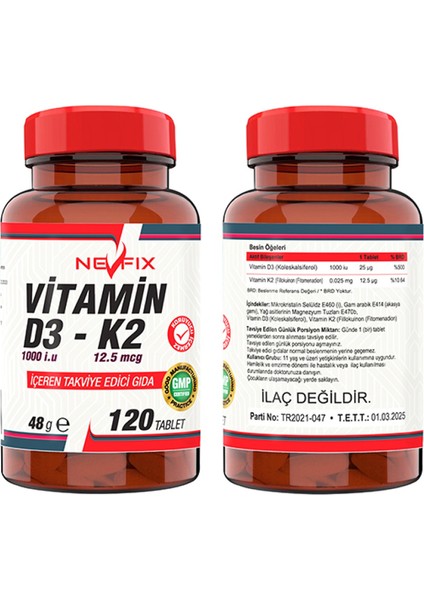 Vitamin D3-K2 120 Tablet & Coenzyme Q10 200 Mg Koenzim Resveratrol Q10 Karamuk 120 Tablet