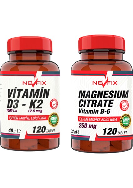 Vitamin D3-K2 120 Tablet & Magnesıum Cıtrate Vitamin B-6 120 Tablet