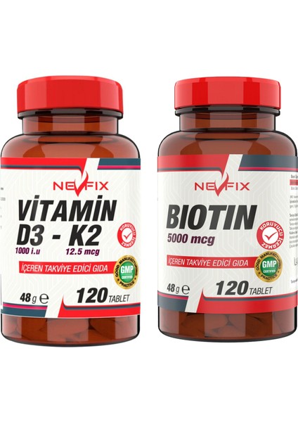 Vitamin D3-K2 120 Tablet & Biotin 5000 Mcg 120 Tablet