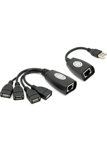 4406 4 Port Cat RJ45 USB Hub Ek Uzatma Extender USB Çoklayıcı (50 Metre)