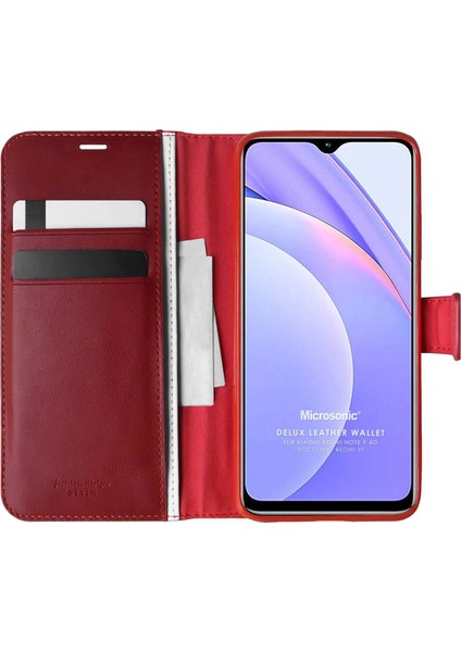 Xiaomi Redmi Note 9 4g Kılıf Delux Leather Wallet Kırmızı