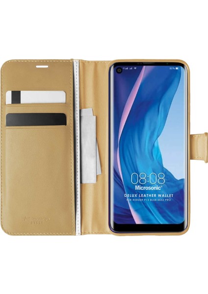 Reeder P13 Blue Max Pro Kılıf Delux Leather Wallet Gold
