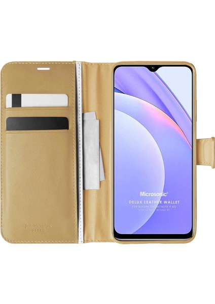 Xiaomi Redmi Note 9 4g Kılıf Delux Leather Wallet Gold