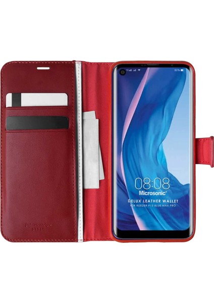Reeder P13 Blue Max Pro Kılıf Delux Leather Wallet Kırmızı