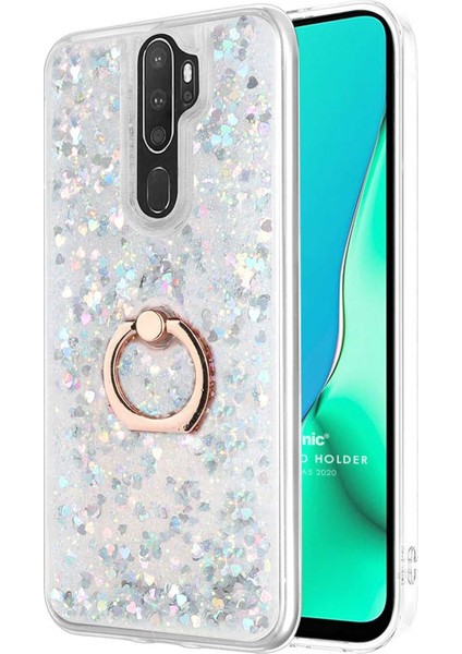Oppo A5 2020 Kılıf Glitter Liquid Holder Gümüş