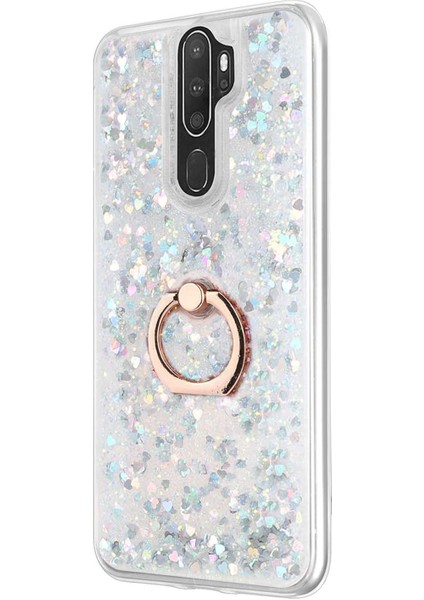 Oppo A9 2020 Kılıf Glitter Liquid Holder Gümüş