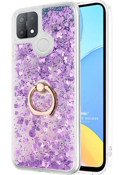 Oppo A15S Kılıf Glitter Liquid Holder Mor