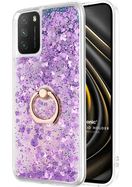 Xiaomi Poco M3 Kılıf Glitter Liquid Holder Mor