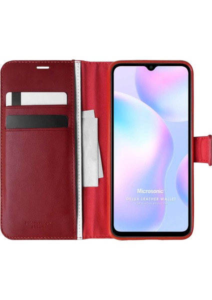 Xiaomi Redmi 9A Kılıf Delux Leather Wallet Kırmızı