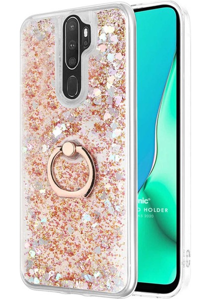 Oppo A5 2020 Kılıf Glitter Liquid Holder Gold