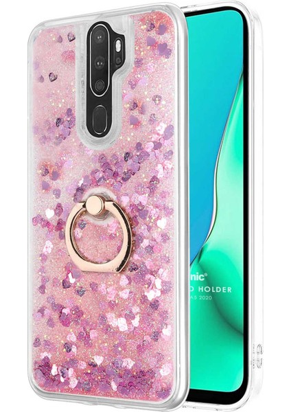 Oppo A5 2020 Kılıf Glitter Liquid Holder Pembe