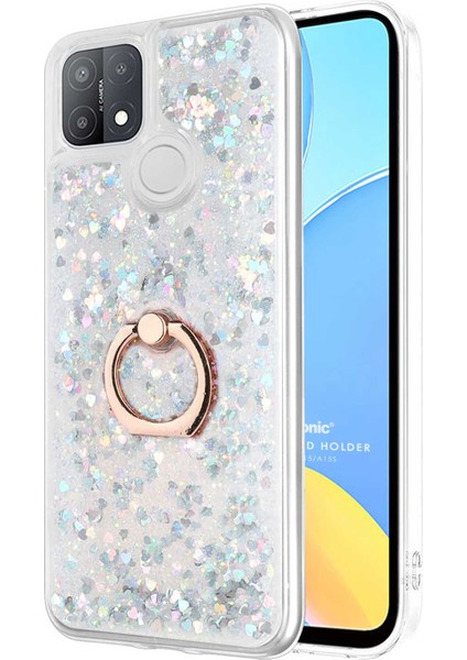 Oppo A15 Kılıf Glitter Liquid Holder Gümüş