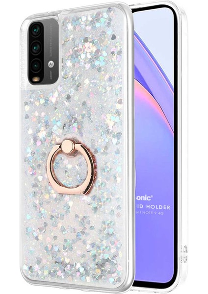 Xiaomi Redmi Note 9 4g Kılıf Glitter Liquid Holder Gümüş