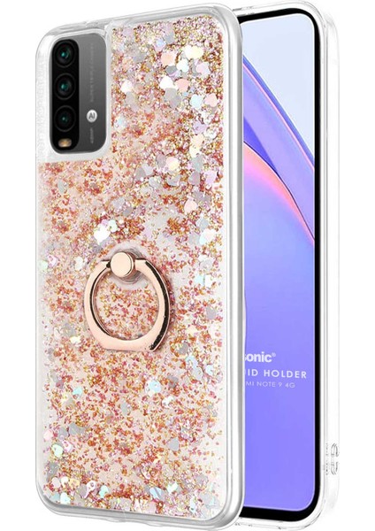 Xiaomi Redmi Note 9 4g Kılıf Glitter Liquid Holder Gold