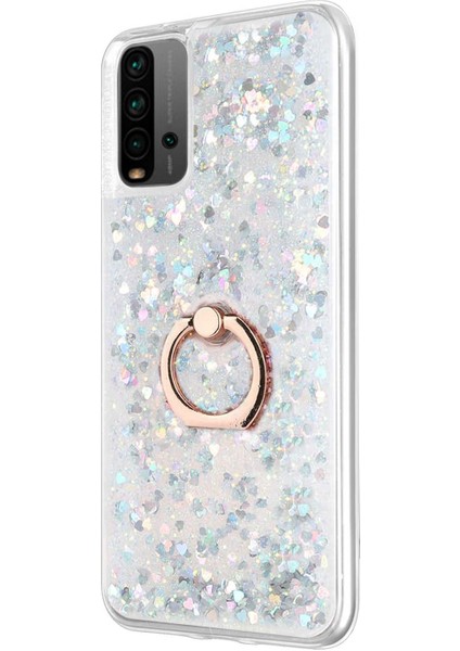 Xiaomi Redmi 9t Kılıf Glitter Liquid Holder Gümüş