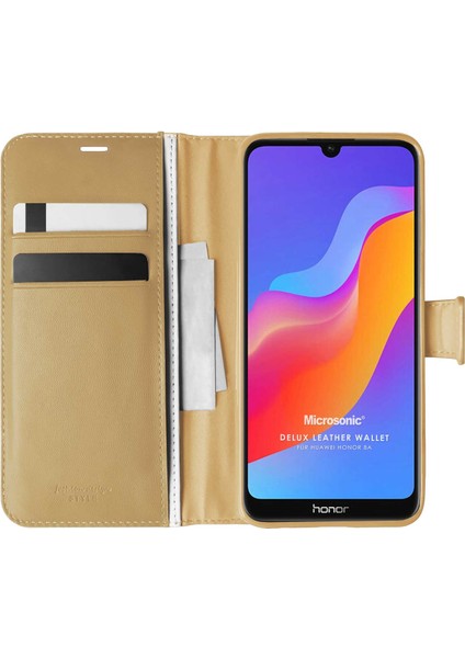 Huawei Y6 2019 Kılıf Delux Leather Wallet Gold