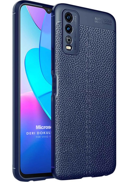 Vivo Y11S Kılıf Deri Dokulu Silikon Lacivert