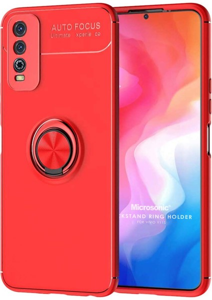 Vivo Y11S Kılıf Kickstand Ring Holder Kırmızı