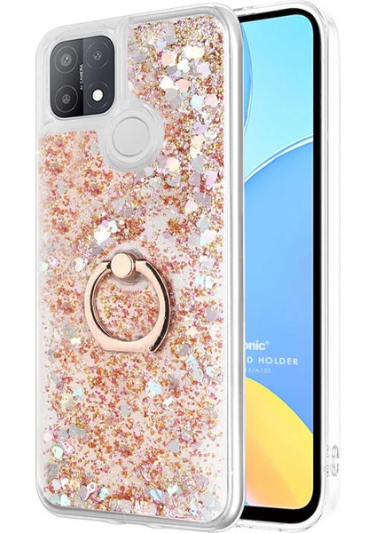 Oppo A15S Kılıf Glitter Liquid Holder Gold