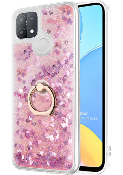 Oppo A15S Kılıf Glitter Liquid Holder Pembe