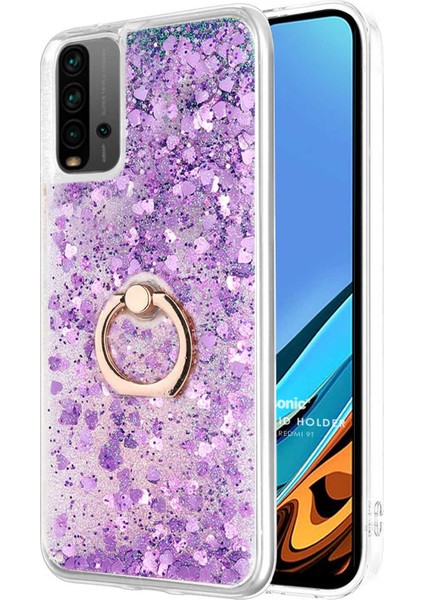 Xiaomi Redmi 9t Kılıf Glitter Liquid Holder Mor