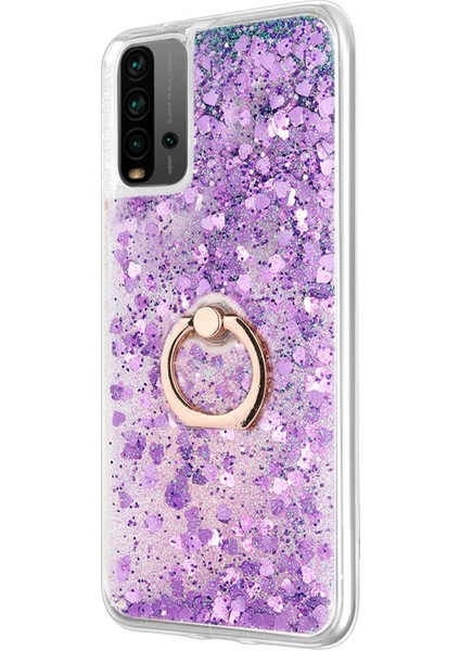 Xiaomi Redmi 9t Kılıf Glitter Liquid Holder Mor