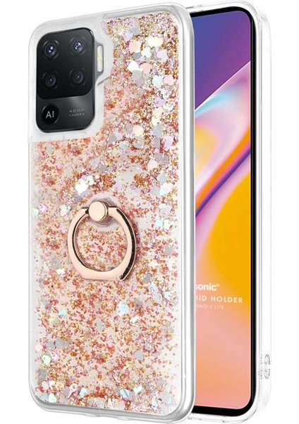 Oppo Reno 5 Lite Kılıf Glitter Liquid Holder Gold