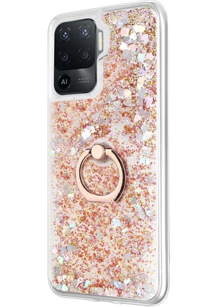 Oppo Reno 5 Lite Kılıf Glitter Liquid Holder Gold