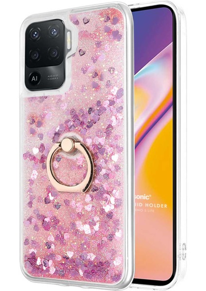 Oppo Reno 5 Lite Kılıf Glitter Liquid Holder Pembe