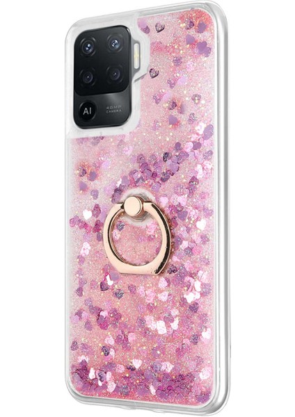 Oppo Reno 5 Lite Kılıf Glitter Liquid Holder Pembe