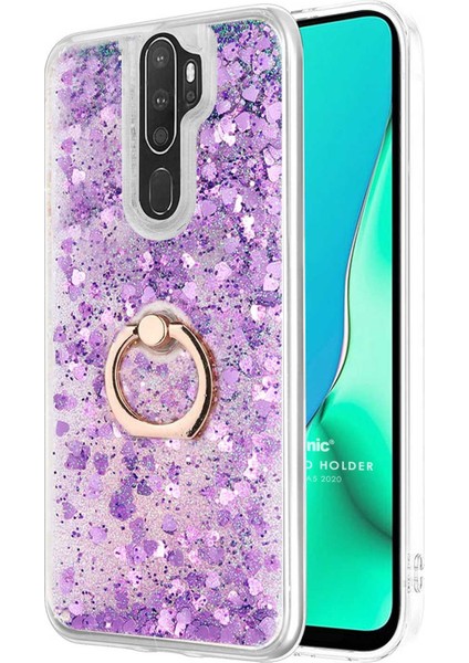 Oppo A9 2020 Kılıf Glitter Liquid Holder Mor