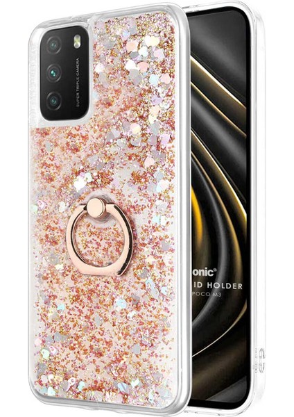 Xiaomi Poco M3 Kılıf Glitter Liquid Holder Gold