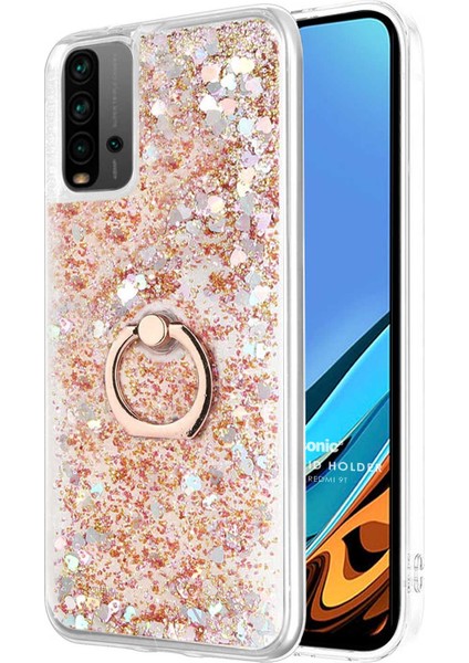 Xiaomi Redmi 9t Kılıf Glitter Liquid Holder Gold