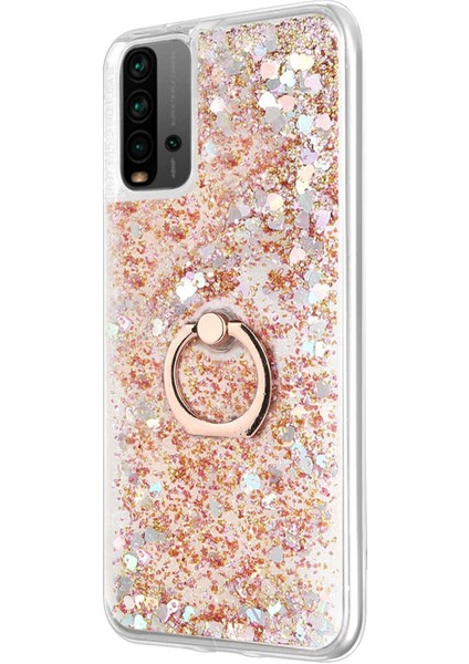 Xiaomi Redmi 9t Kılıf Glitter Liquid Holder Gold