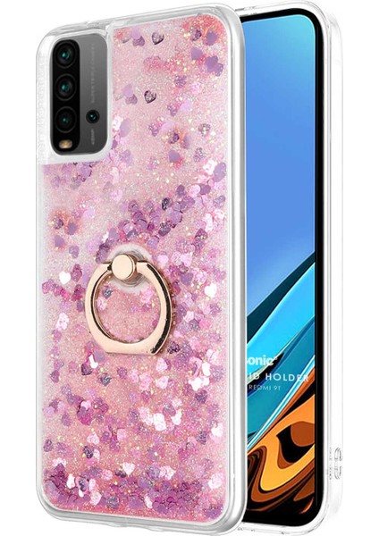 Xiaomi Redmi 9t Kılıf Glitter Liquid Holder Pembe